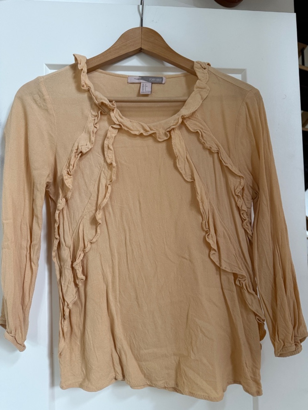 Light Peach Beige Ruffle Front Women's Top Vintage Style Blouse